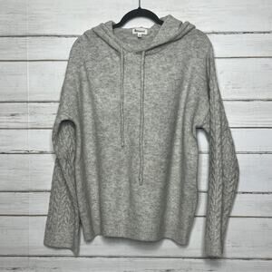 &merci Gray Knit Hoodie Sweater Cable Knit Sleeve Cozy Pullover Size Small